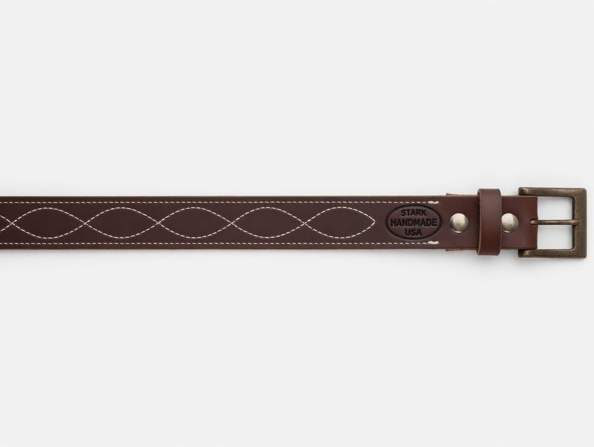 Heavy Duty Stitched Gun Belt with Decorative Wave Stitch