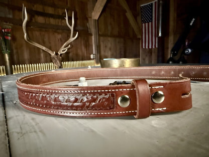 Lined and Stitched and Tooled Gun Belt