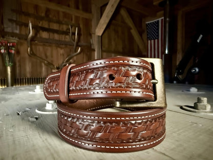 Lined and Stitched and Tooled Gun Belt
